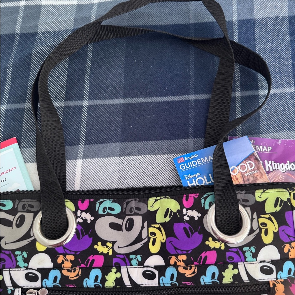 Walt Disney World Colorful Mickey Head Tote Bag Zipper Top Gently Used - Picture 7 of 12